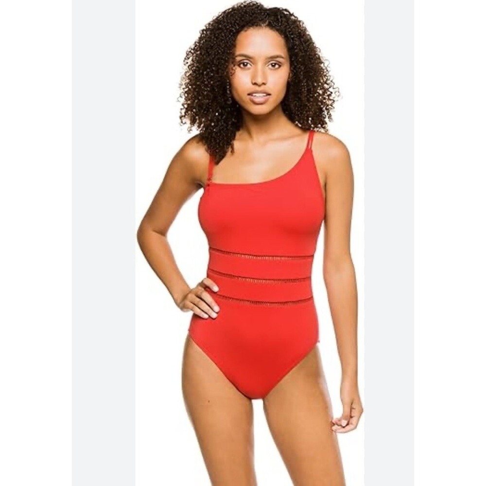 Bleu Rod Beattie Desert Sun‎ One Shoulder Swimsuit Red Ladder Cutout Size 10 NEW